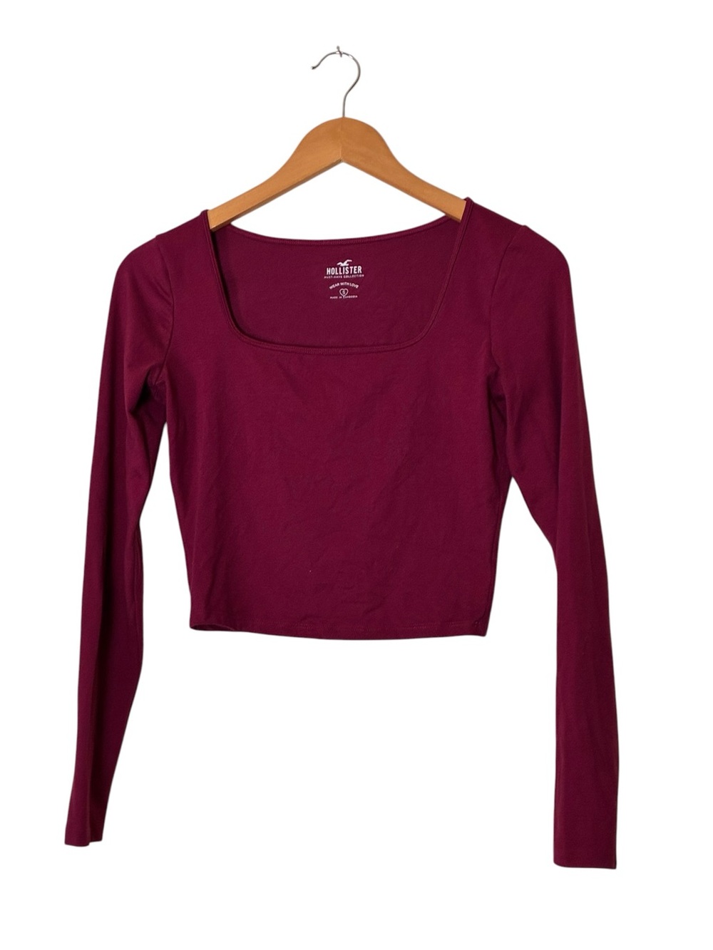 Hollister | Pink square neck cropped long sleeve t-shirt size small